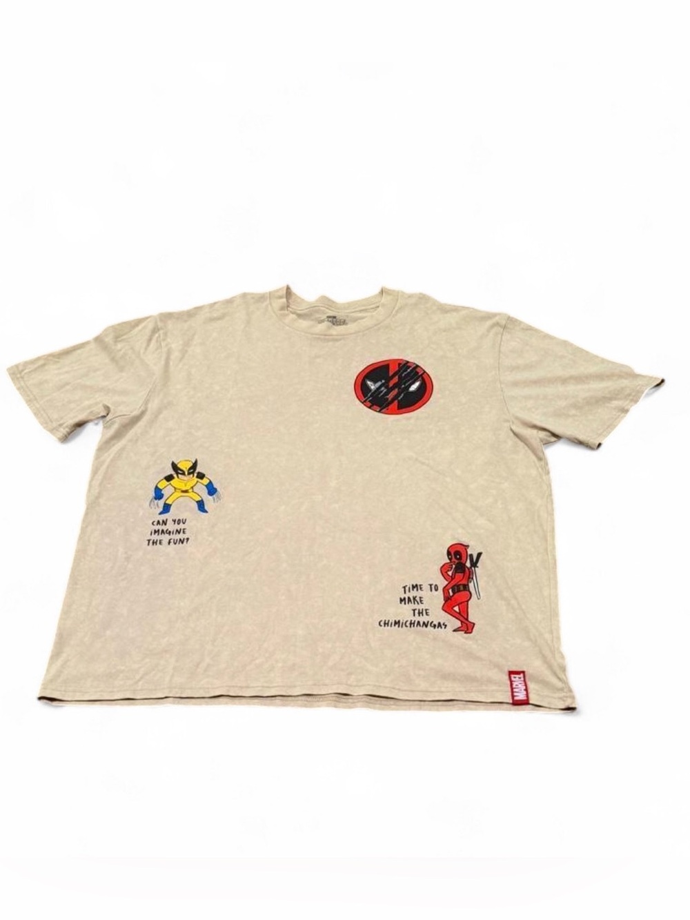Marvel Beige Short Sleeve Graphic Tee with Deadpool & Wolverine